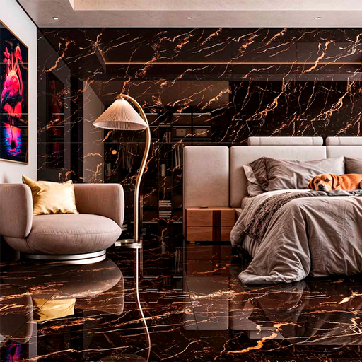 [30115] Porcelanato Lume Nero Portoro Pulido 75x75 (1ra Calidad)