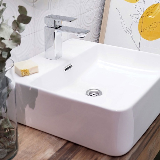 [23986] Bacha de Apoyo Cuadrada 1 Agujero Peirano Loza 42x42cm BCH04/1